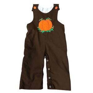 Smocked or Not Pumpkin Jon Jon 18M Brown Appliqué Fall Thanksgiving Outfit